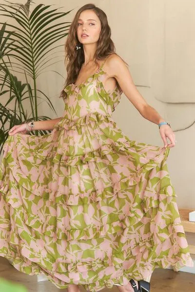 ADORA Ruffled Tiered Scoop Neck Cami Dress