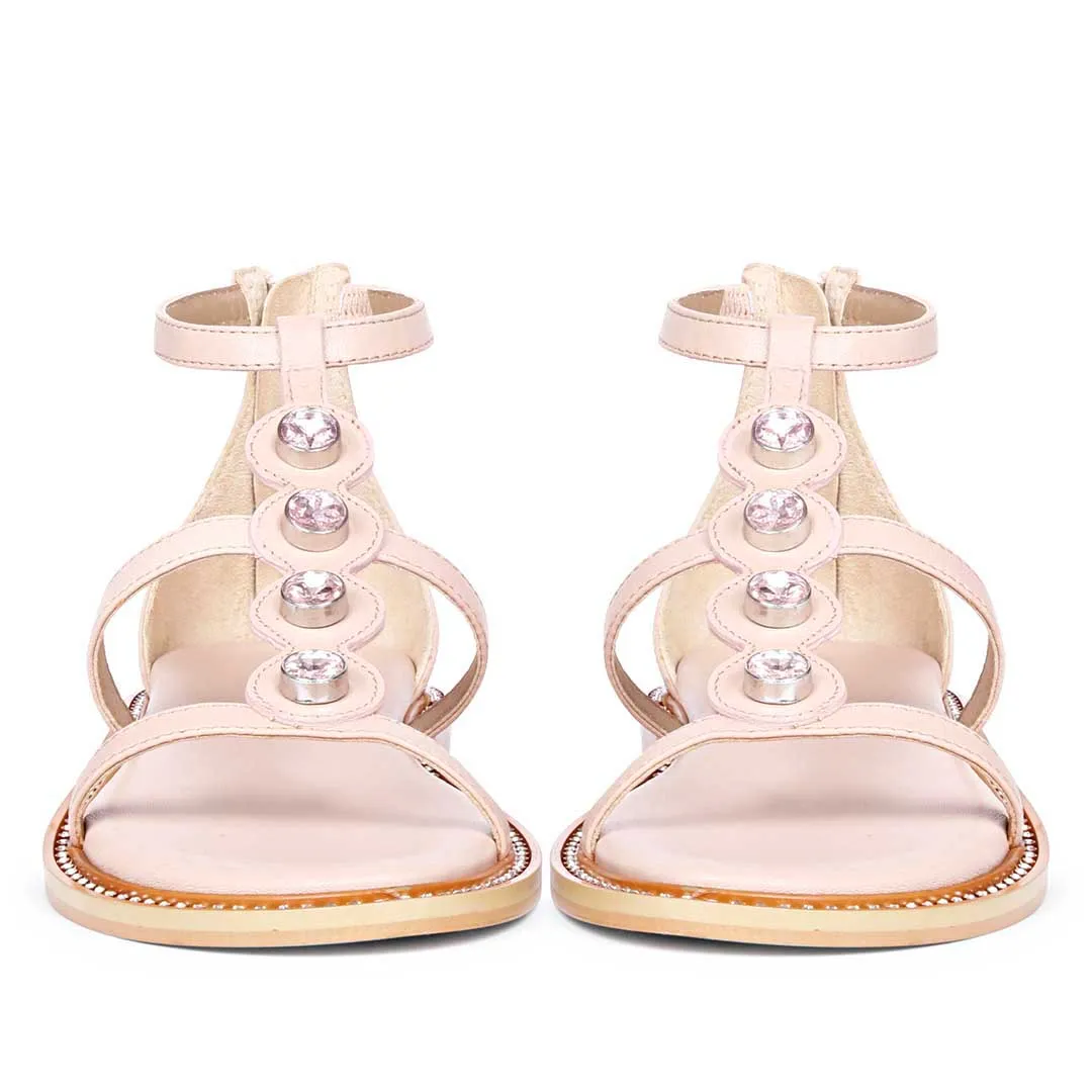 Arlia Rivoli Stone Studded Light Pink Leather Sandals
