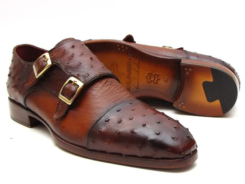 Artisan Double Monkstrap Shoes in Premium Brown & Tobacco Ostrich Leather