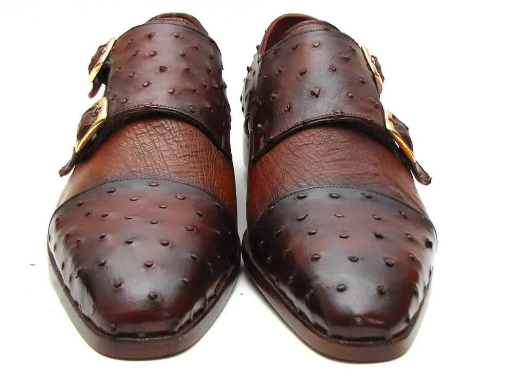 Artisan Double Monkstrap Shoes in Premium Brown & Tobacco Ostrich Leather