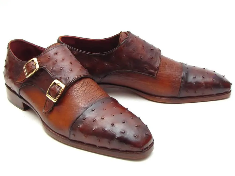 Artisan Double Monkstrap Shoes in Premium Brown & Tobacco Ostrich Leather