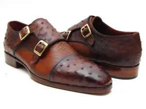 Artisan Double Monkstrap Shoes in Premium Brown & Tobacco Ostrich Leather