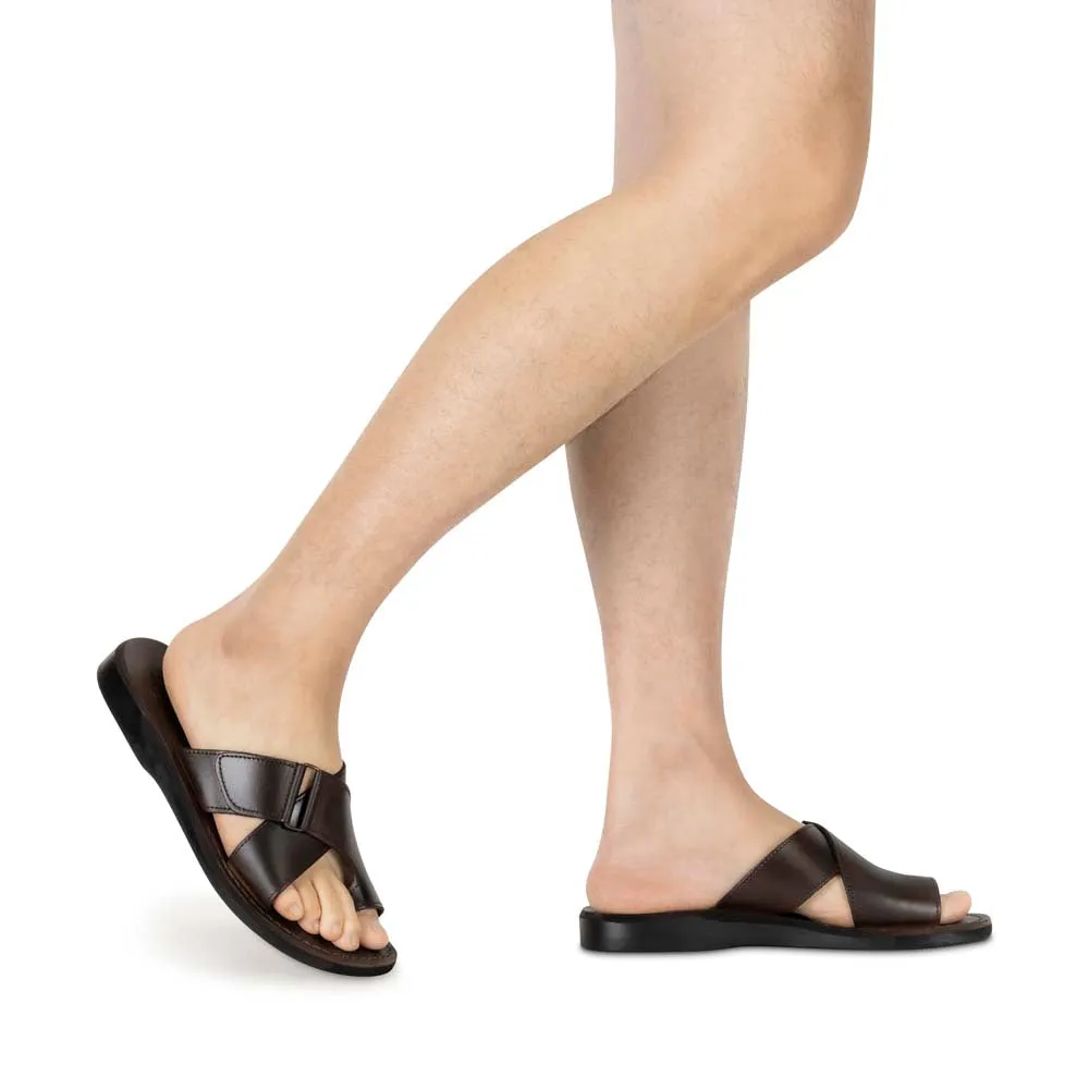 Asher - Leather Slide On Sandal | Brown