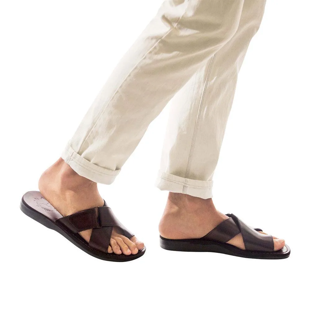 Asher - Leather Slide On Sandal | Brown