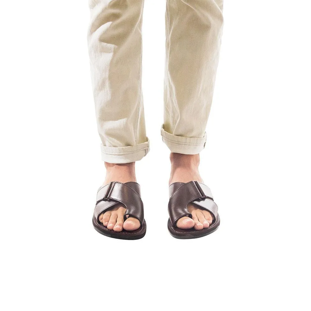 Asher - Leather Slide On Sandal | Brown
