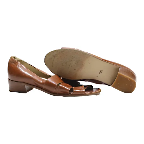 BALLY Peep Toe Heels Brown Leather Womens UK 5.5