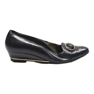 BALLY Wedge Heels Black Leather Womens UK 5