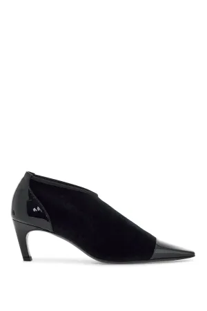 black recycled patent leather pumps with medium heel and pointed toe 251 WAS0176 FB0355 BLACK
