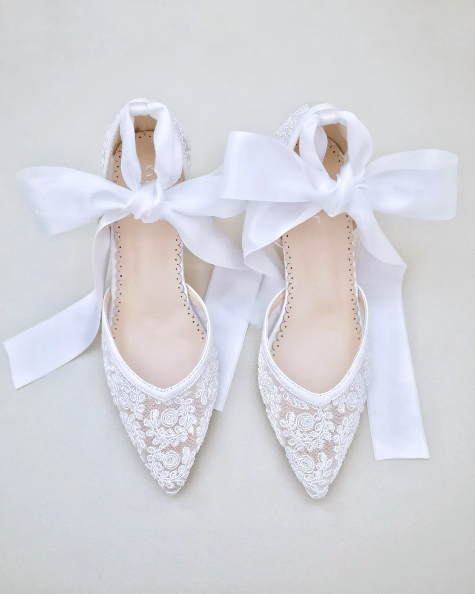 Block Heel Lace Ankle Wrap Bridal Shoes