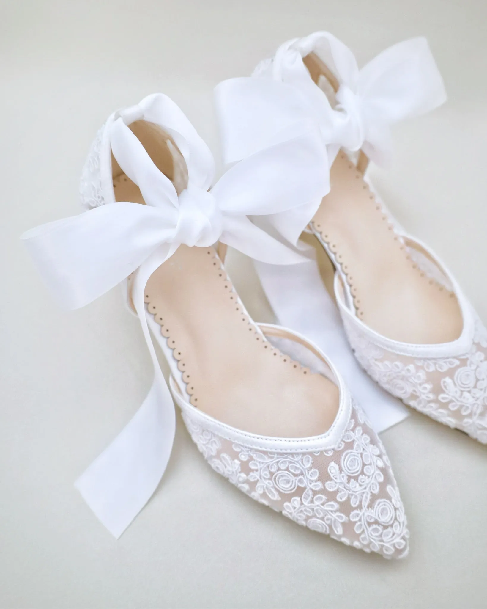 Block Heel Lace Ankle Wrap Bridal Shoes