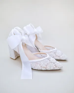 Block Heel Lace Ankle Wrap Bridal Shoes