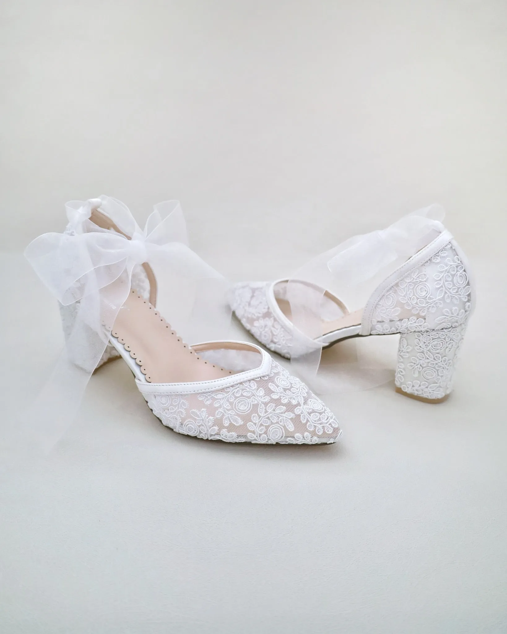 Block Heel Lace Ankle Wrap Bridal Shoes