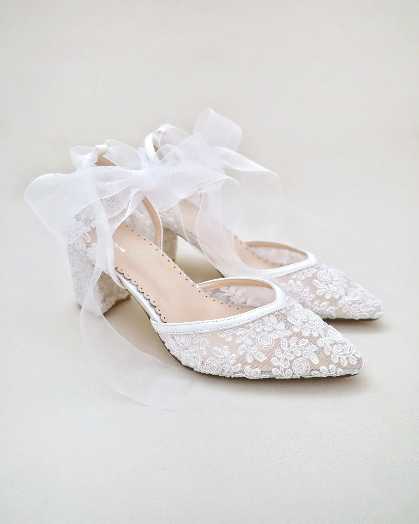 Block Heel Lace Ankle Wrap Bridal Shoes