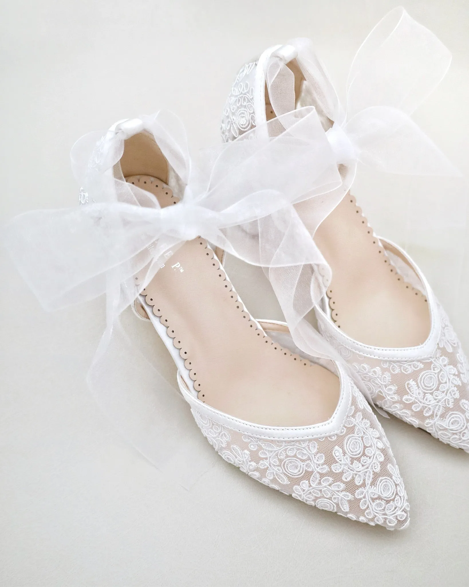 Block Heel Lace Ankle Wrap Bridal Shoes