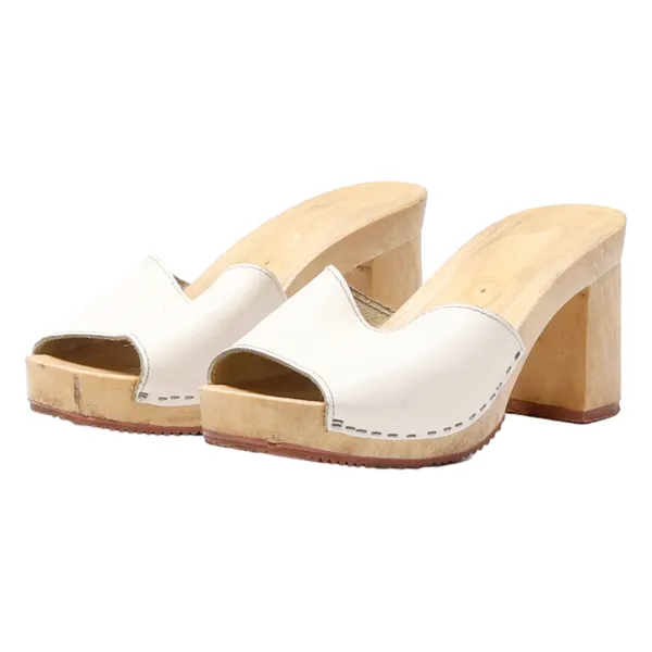 Block Heels White Leather Womens UK 7