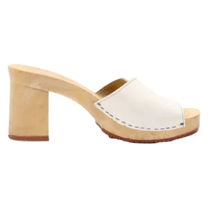 Block Heels White Leather Womens UK 7