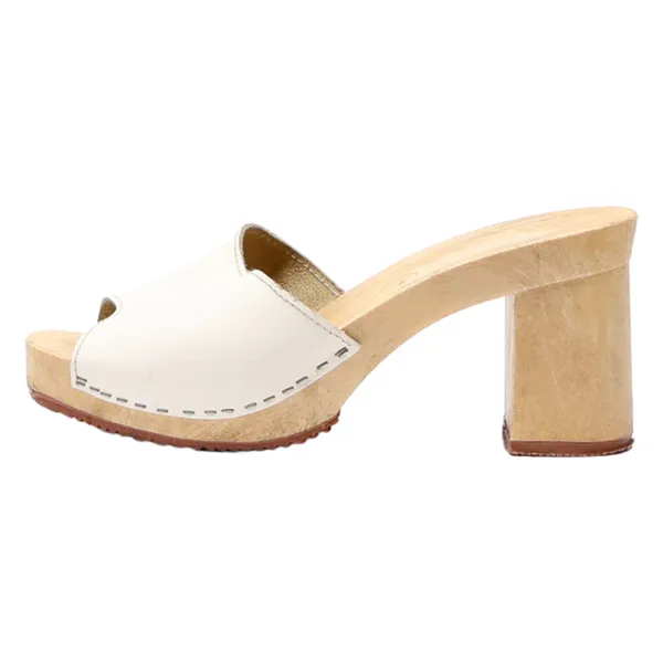 Block Heels White Leather Womens UK 7