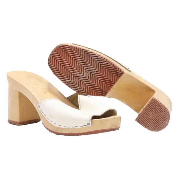Block Heels White Leather Womens UK 7