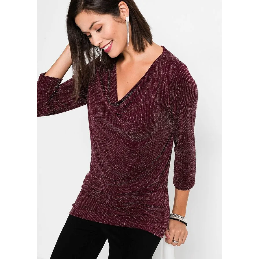 Bodyflirt Marron 3/4 Sleeves Sparkly Top