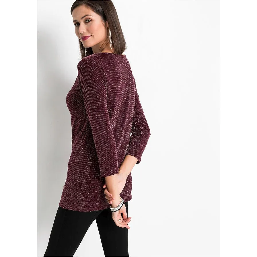 Bodyflirt Marron 3/4 Sleeves Sparkly Top