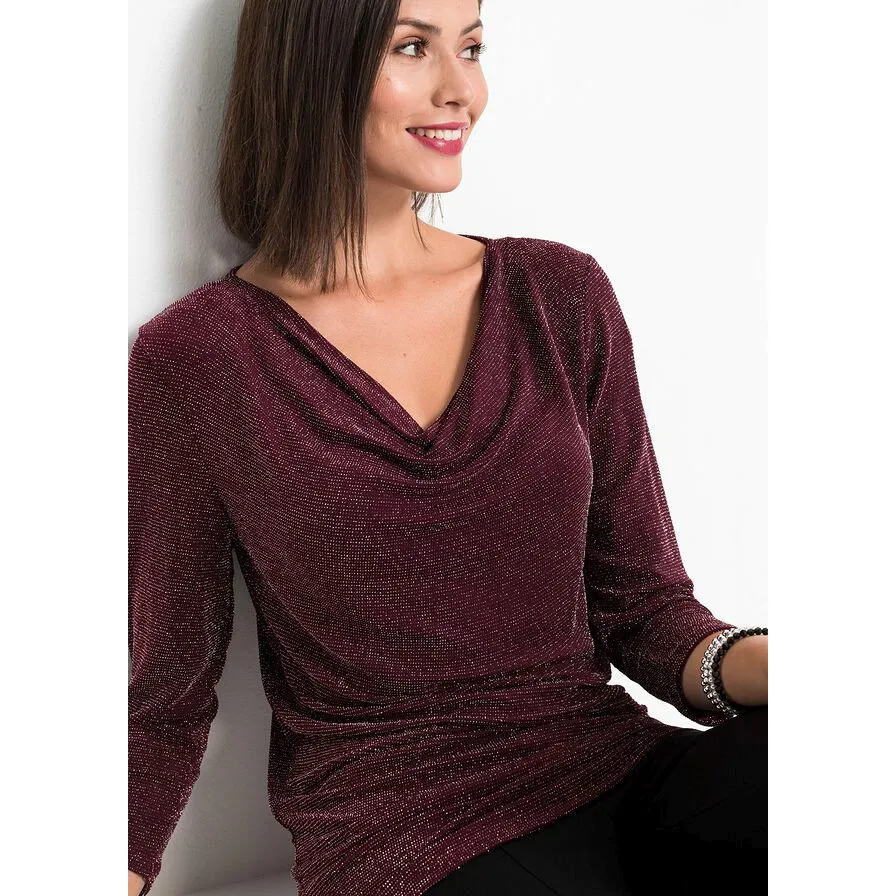 Bodyflirt Marron 3/4 Sleeves Sparkly Top