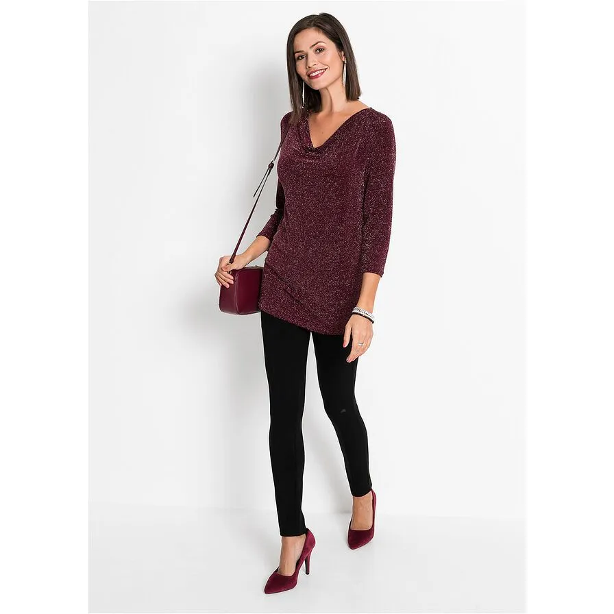 Bodyflirt Marron 3/4 Sleeves Sparkly Top