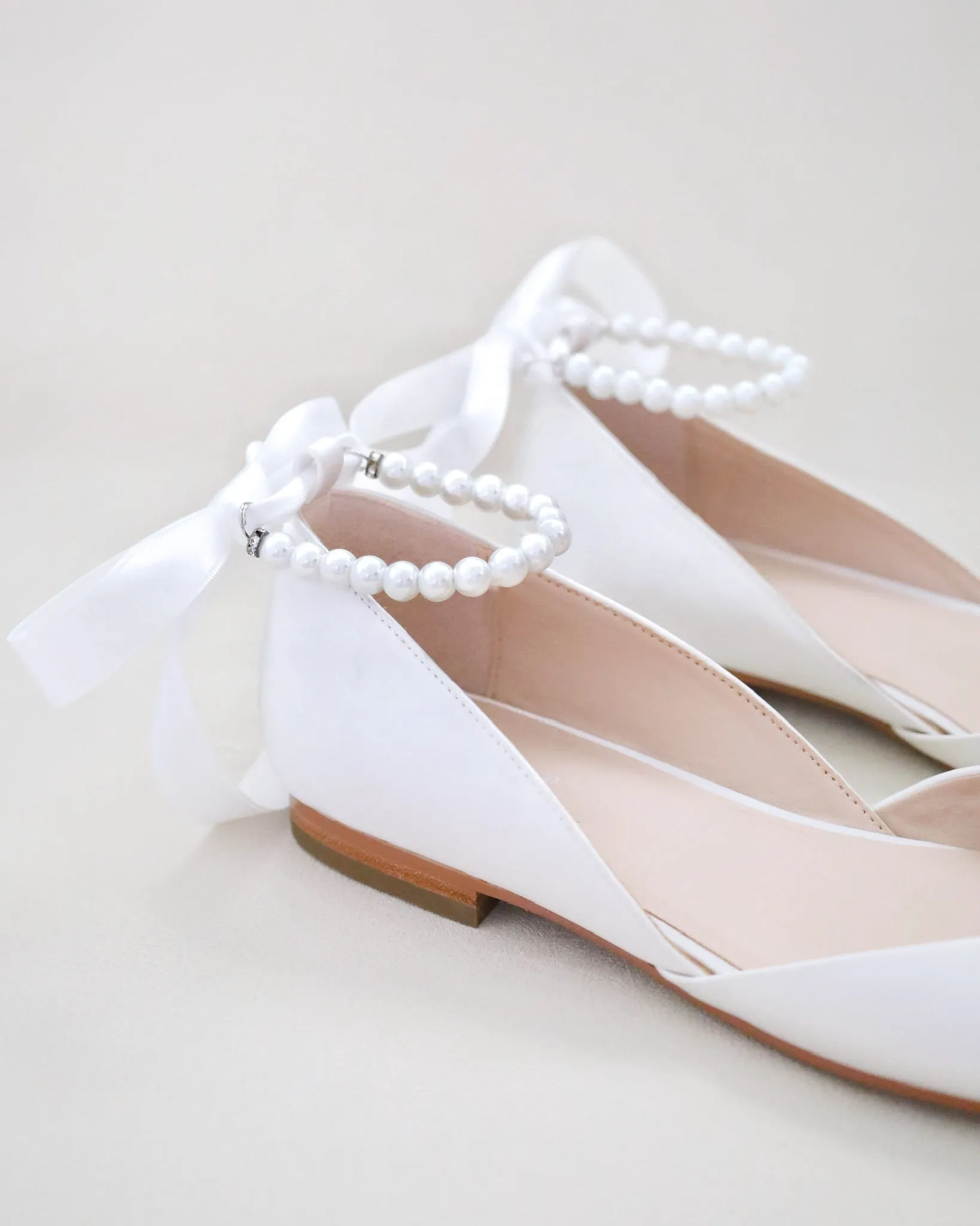 Bridal Round Toe Flat with All Pearls Ankle Strap