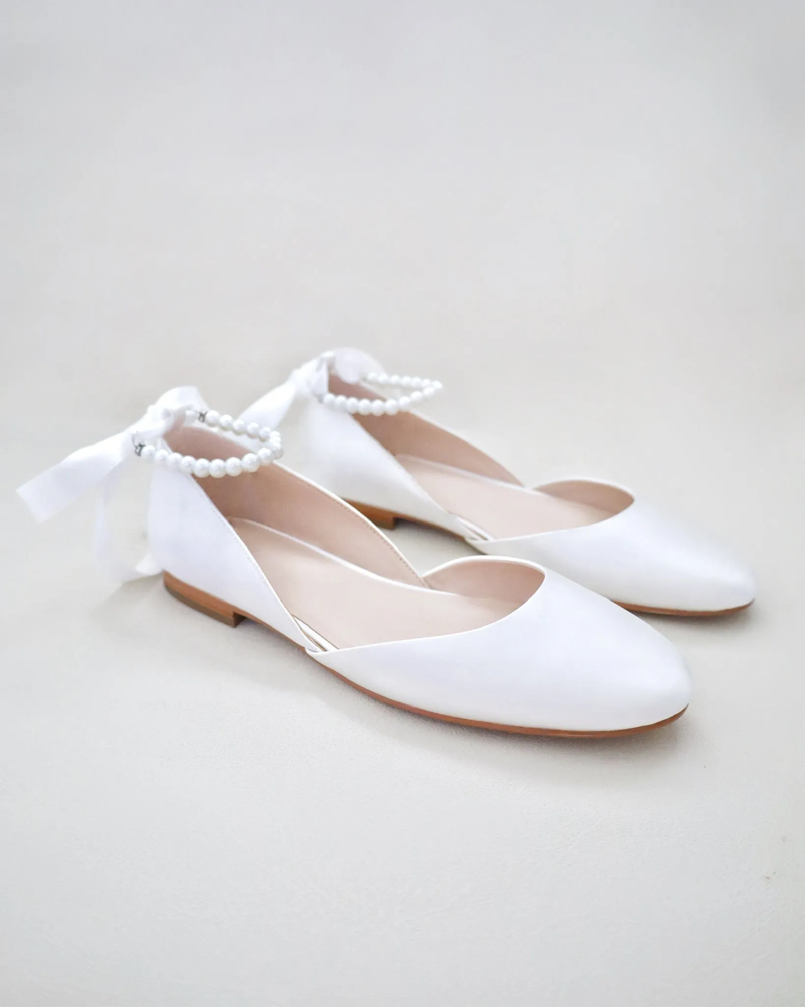 Bridal Round Toe Flat with All Pearls Ankle Strap