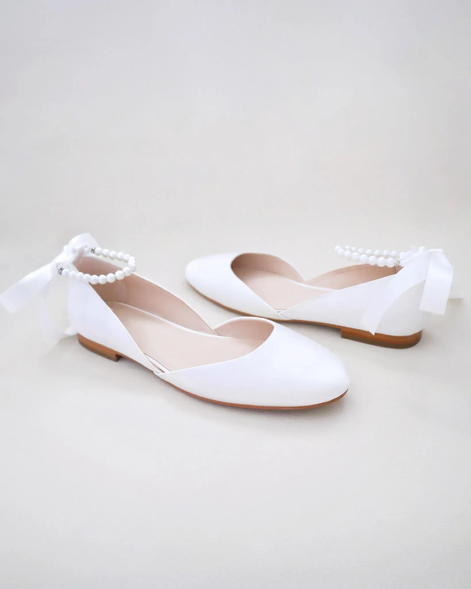 Bridal Round Toe Flat with All Pearls Ankle Strap