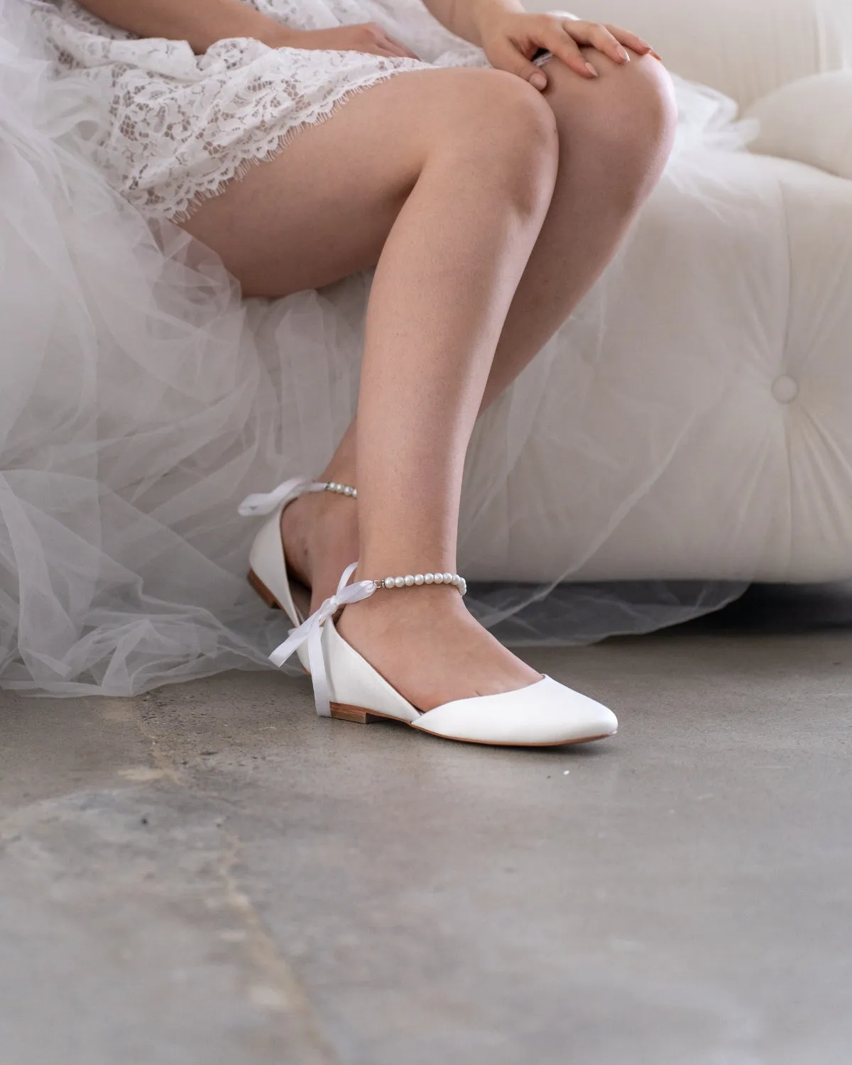 Bridal Round Toe Flat with All Pearls Ankle Strap
