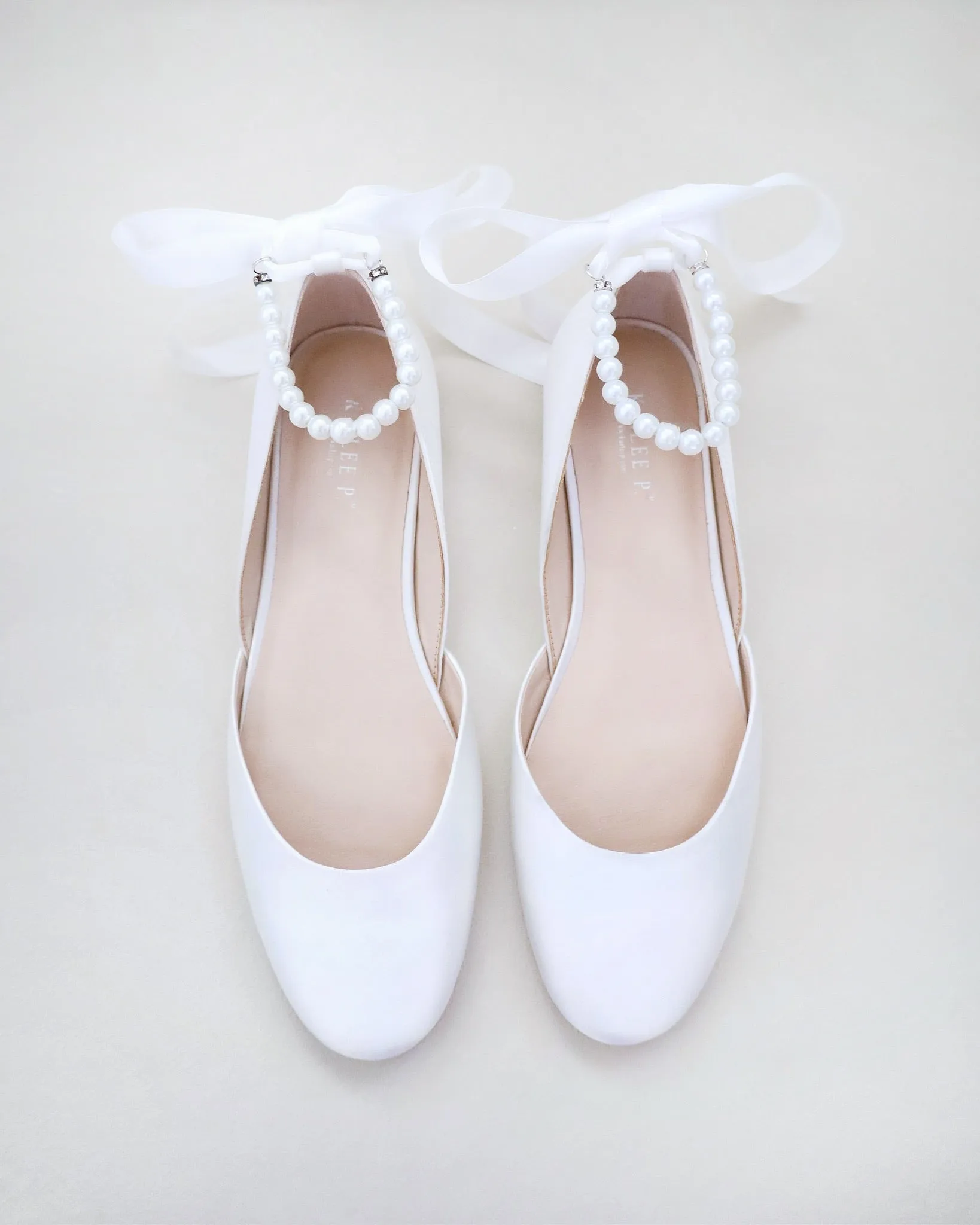 Bridal Round Toe Flat with All Pearls Ankle Strap