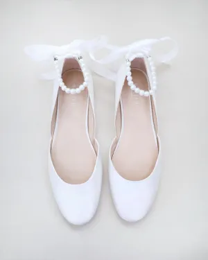 Bridal Round Toe Flat with All Pearls Ankle Strap
