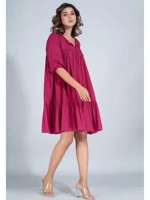 Cherry Red Cotton Mini Tier Dress