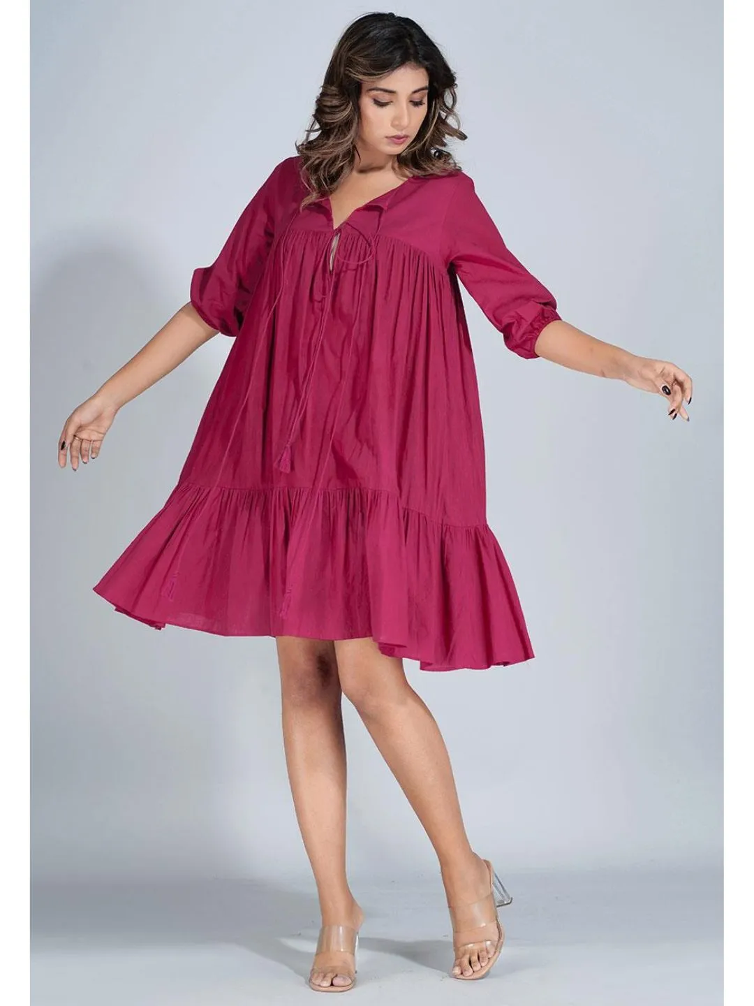 Cherry Red Cotton Mini Tier Dress