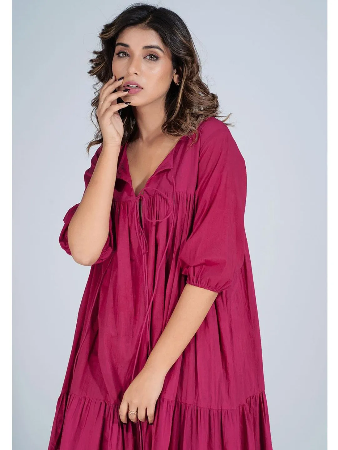 Cherry Red Cotton Mini Tier Dress
