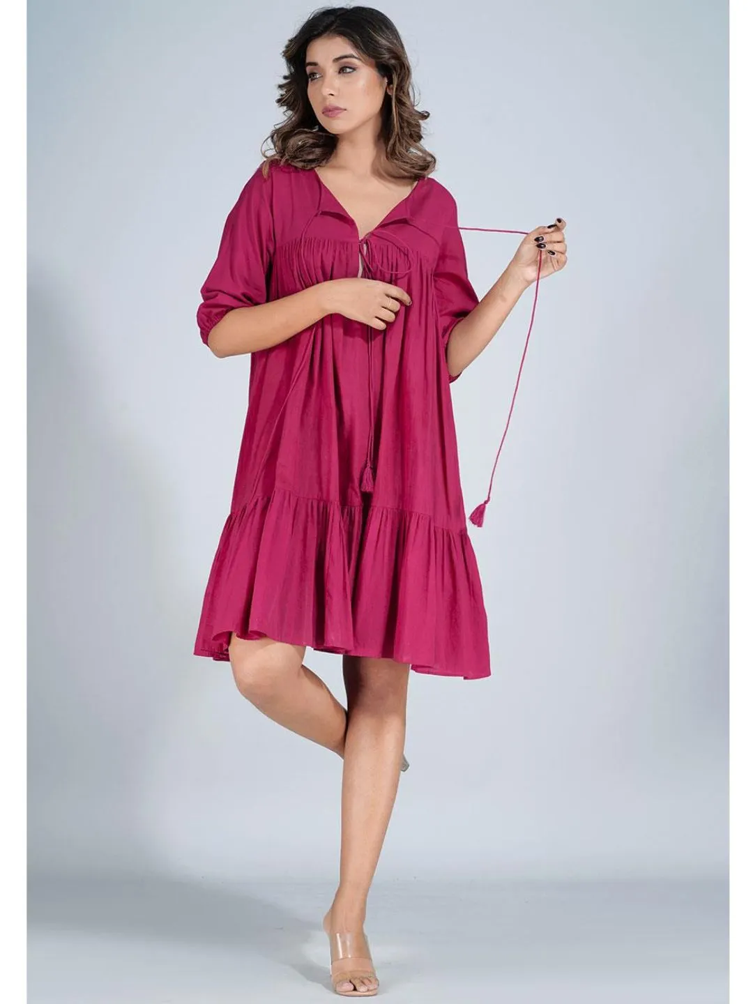 Cherry Red Cotton Mini Tier Dress