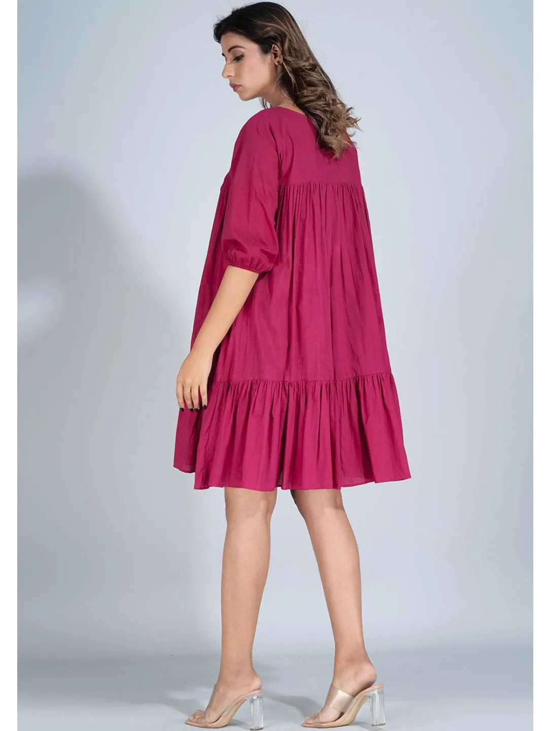 Cherry Red Cotton Mini Tier Dress