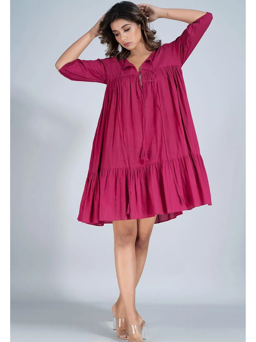 Cherry Red Cotton Mini Tier Dress