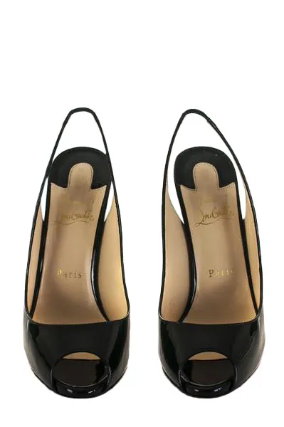 Christian Louboutin Black Leather Peep Toe Lady Sling Pumps Size US 8.5 | EU 38.5
