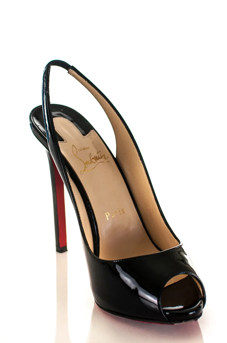 Christian Louboutin Black Leather Peep Toe Lady Sling Pumps Size US 8.5 | EU 38.5