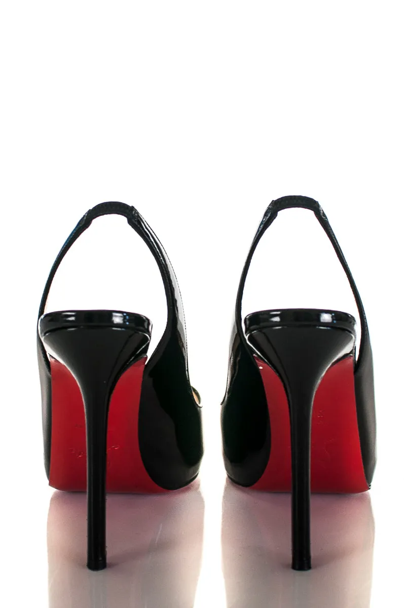 Christian Louboutin Black Leather Peep Toe Lady Sling Pumps Size US 8.5 | EU 38.5