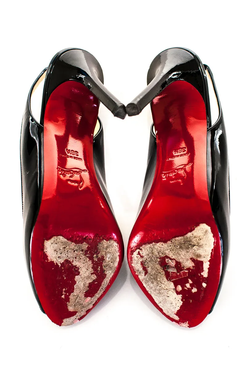 Christian Louboutin Black Leather Peep Toe Lady Sling Pumps Size US 8.5 | EU 38.5