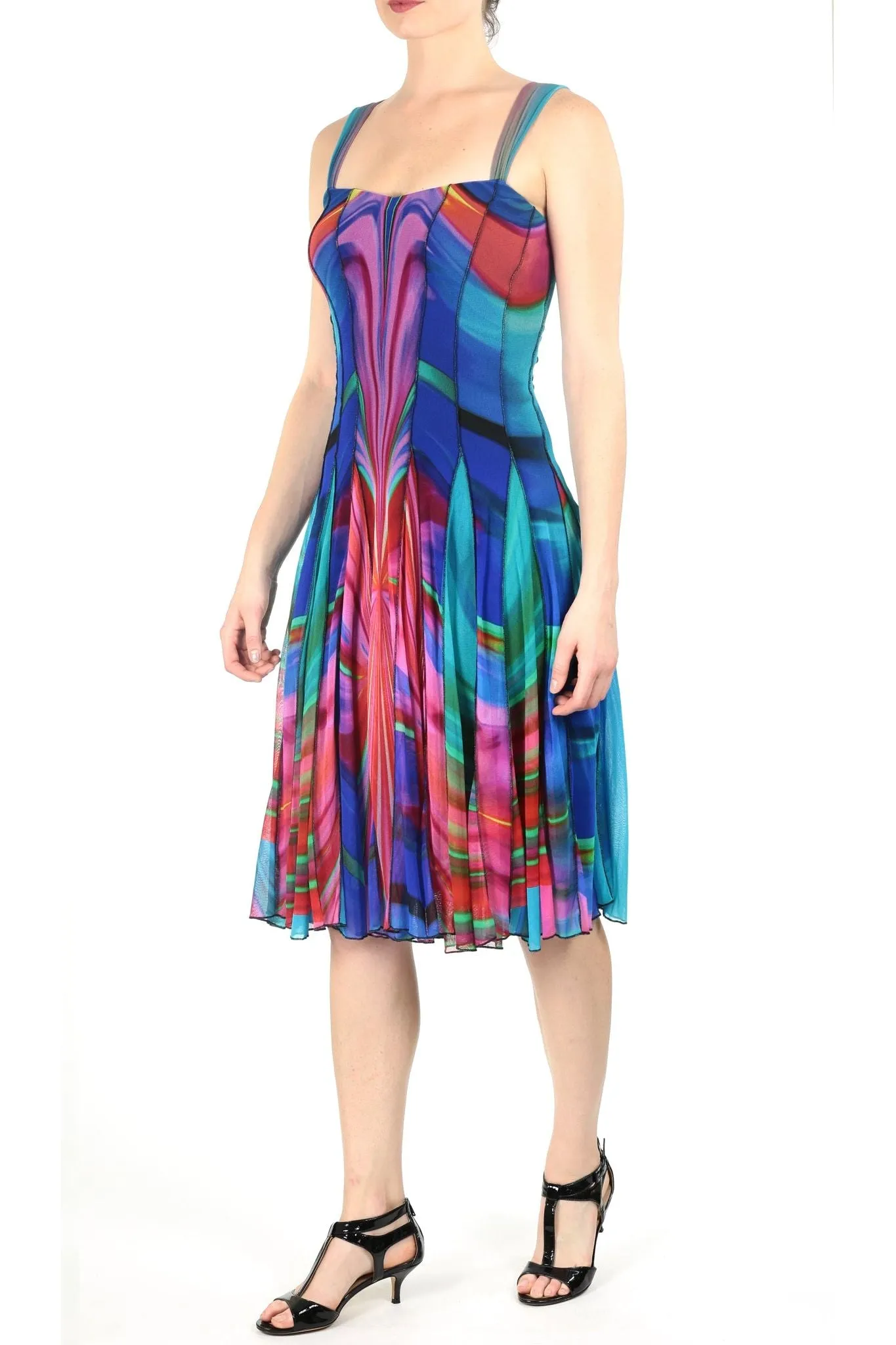 DYLAN Sleveless Abstract Fit N Flare Paneled Dress
