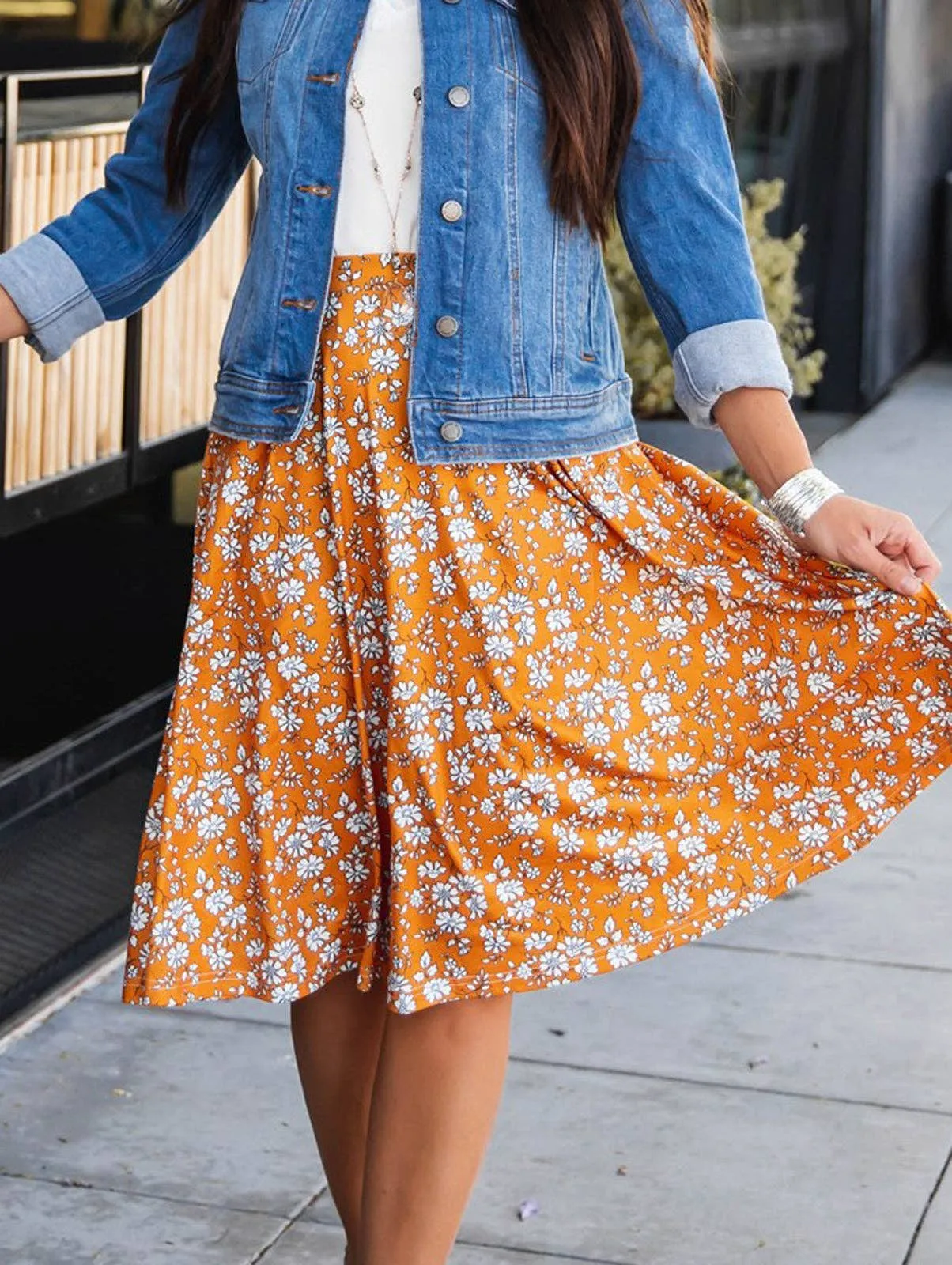 Floral A-line Knee Length Laura Skirt: Green