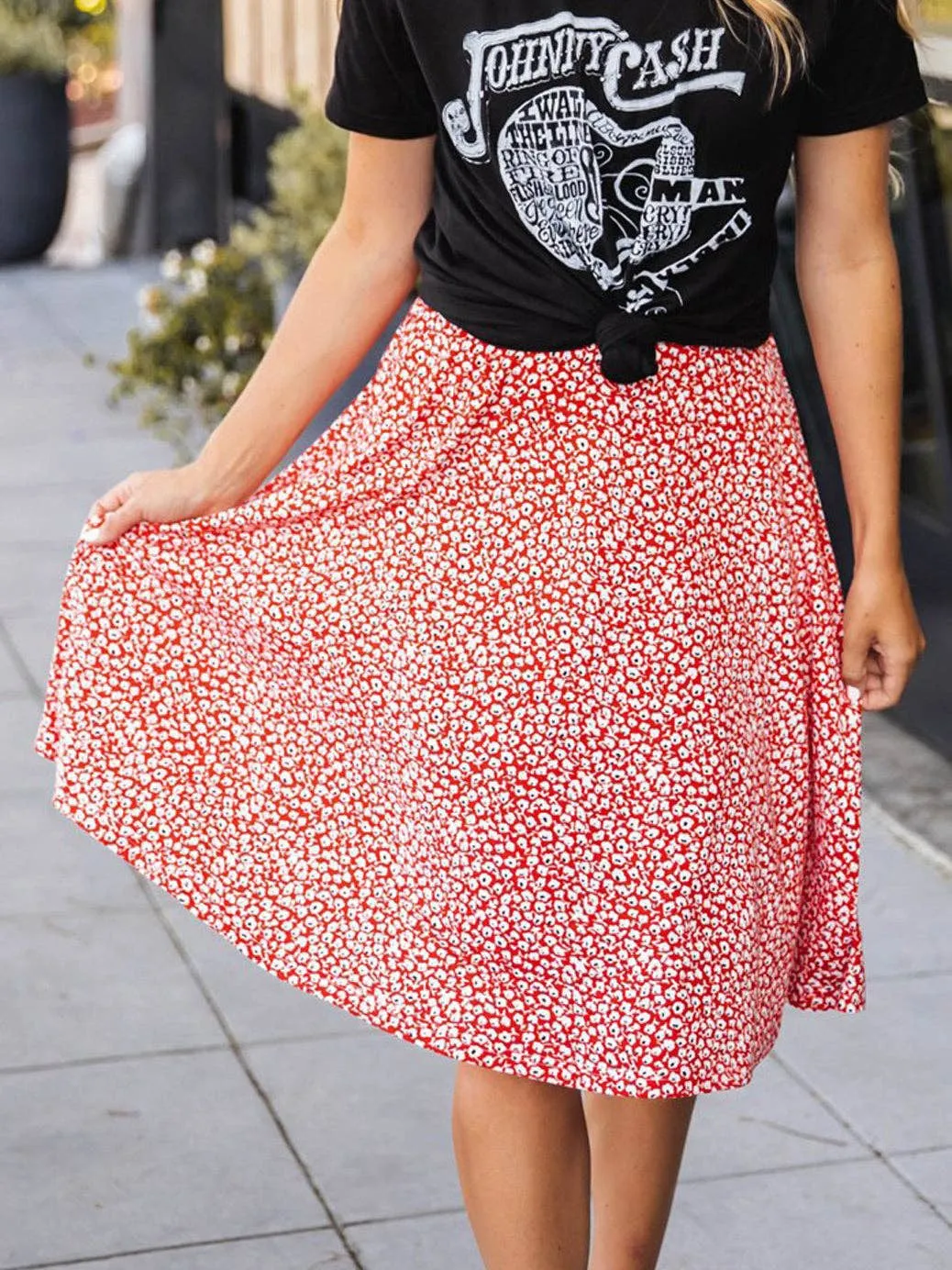 Floral A-line Knee Length Laura Skirt: Green