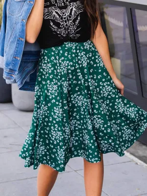 Floral A-line Knee Length Laura Skirt: Green