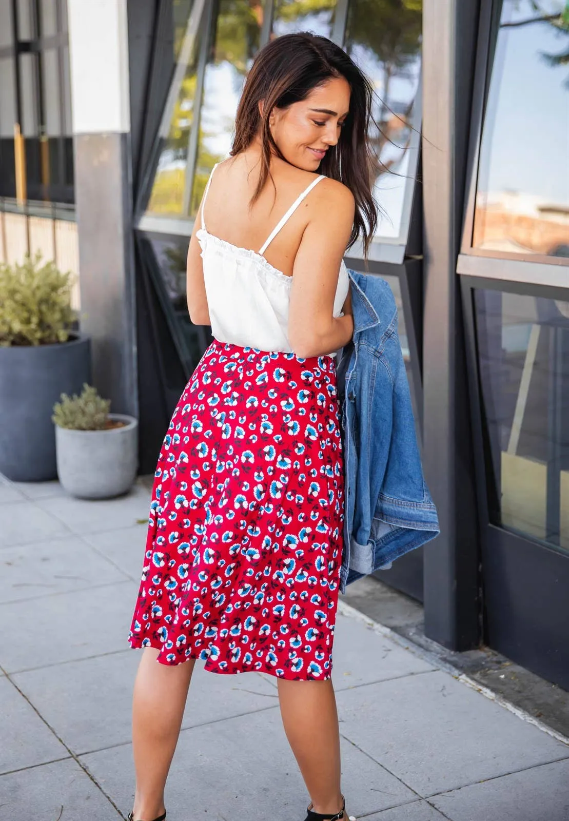 Floral A-line Knee Length Laura Skirt: Green