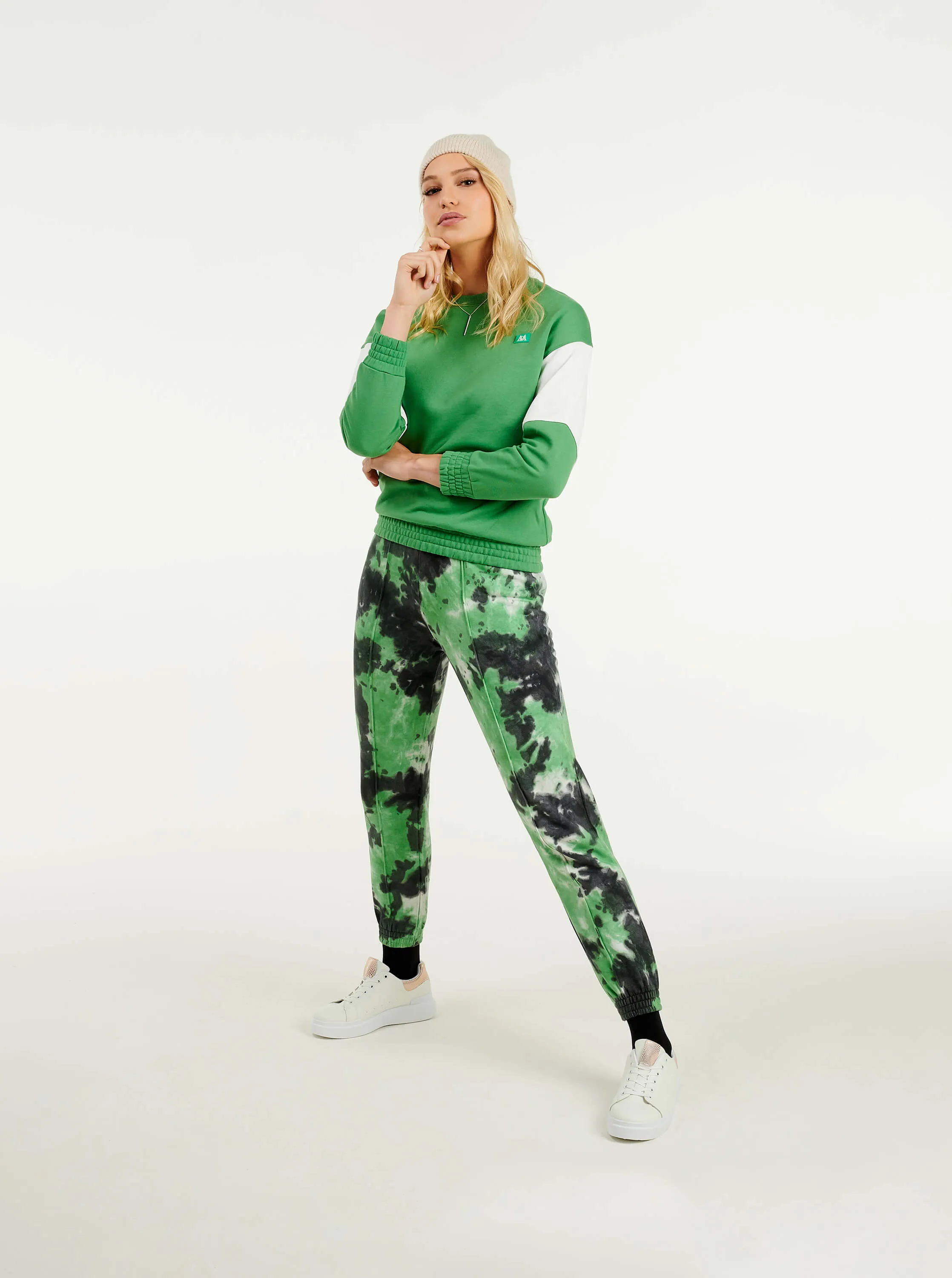 Green Sleeve Panel Sweatshirt