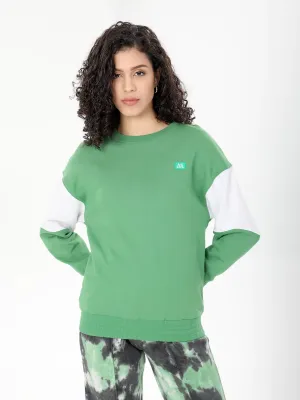 Green Sleeve Panel Sweatshirt