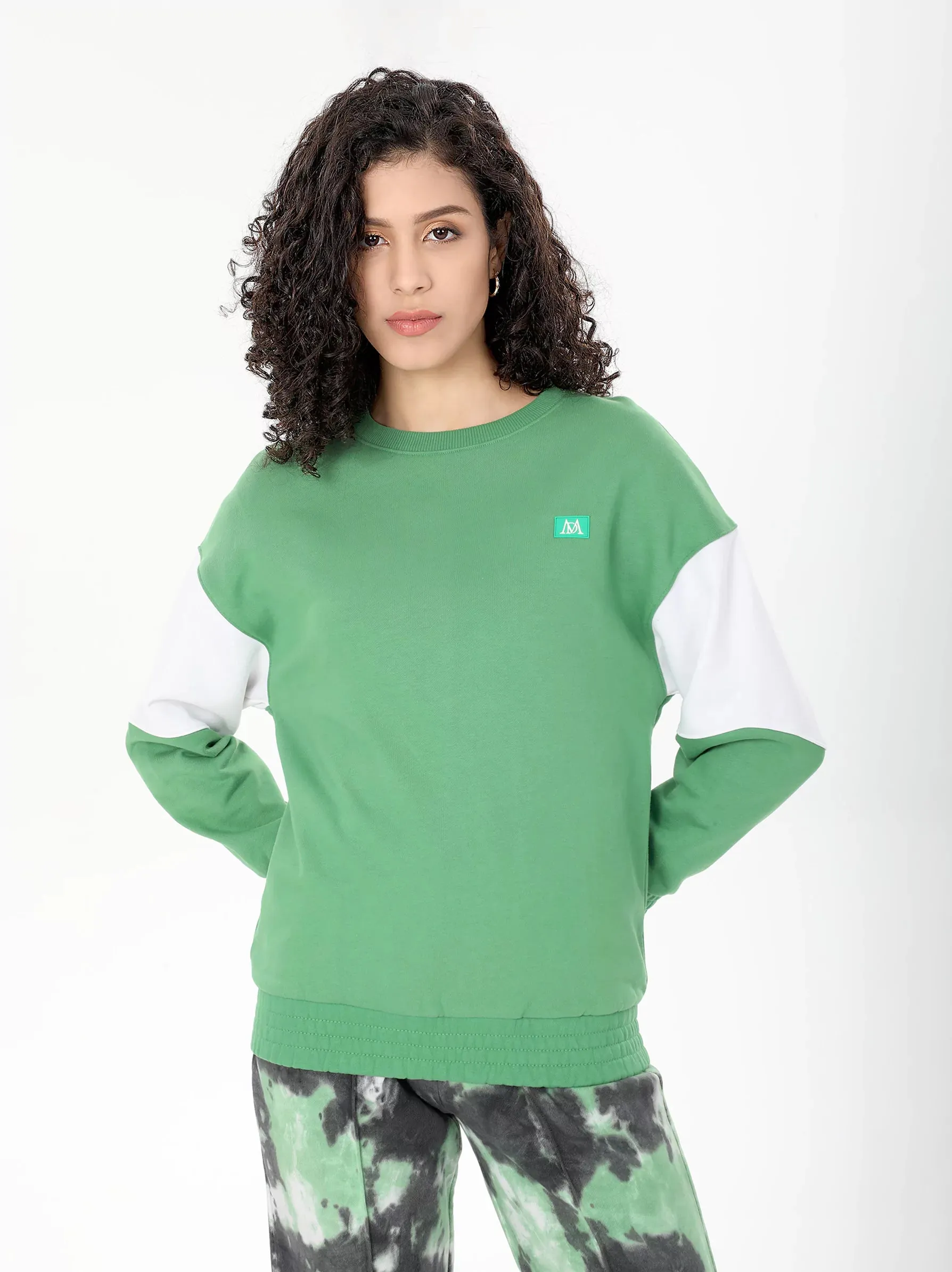 Green Sleeve Panel Sweatshirt